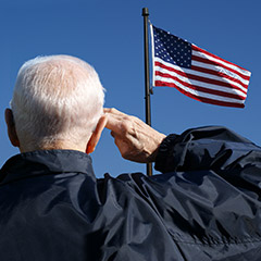 Man saluting American flag